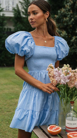 Blue Smocked Mini Dress