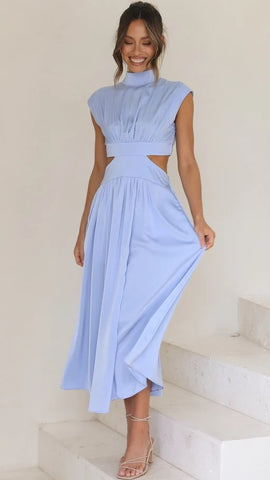 Blue Cutout Waist Midi Dress