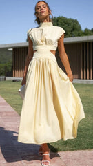 Yellow Cutout Waist Midi Dress
