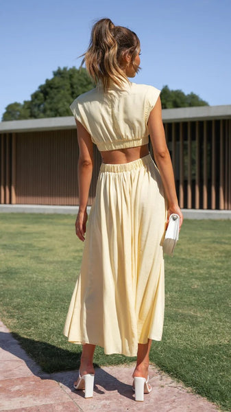 Yellow Cutout Waist Midi Dress