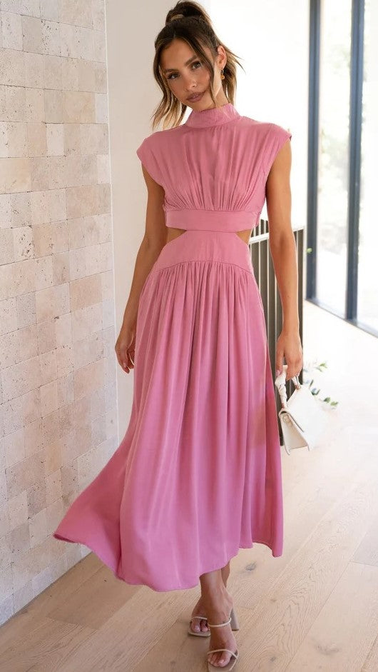 Pink Cutout Waist Midi Dress