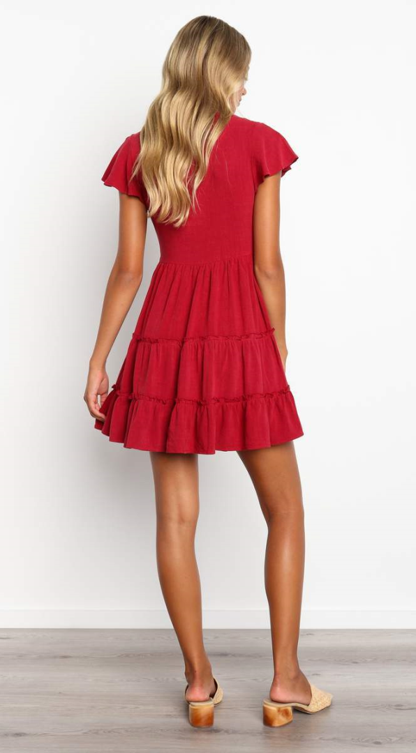 Red Button Down Linen Dress