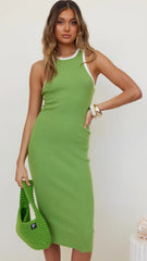 Green Sleeveless Knit Midi Dress