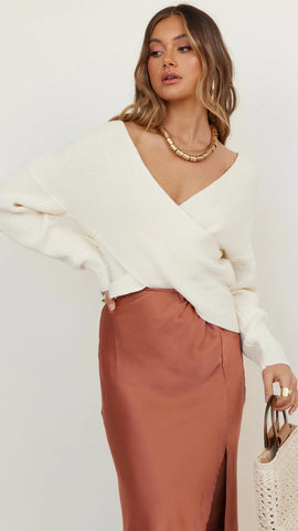 Cream Crossover Knit Sweater