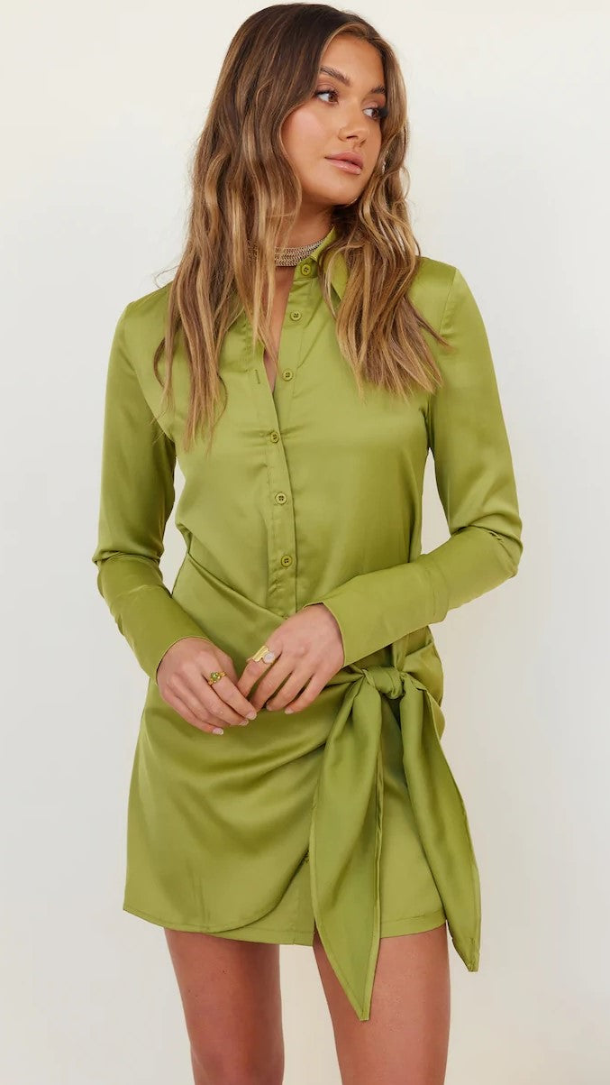 Lime Green Long Sleeves Shirt Dress