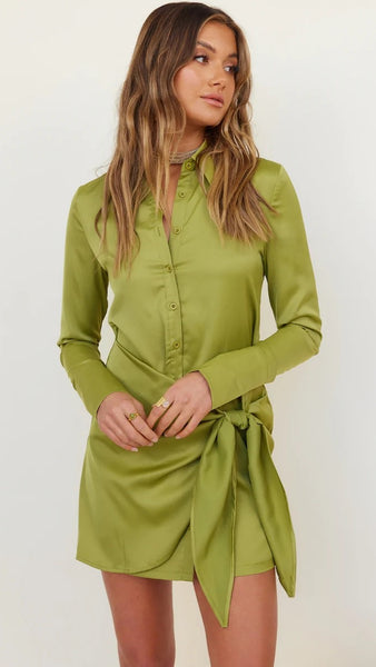 Lime Green Long Sleeves Shirt Dress