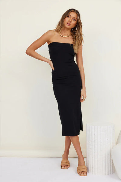 Black Knit Midi Bandeau Dress