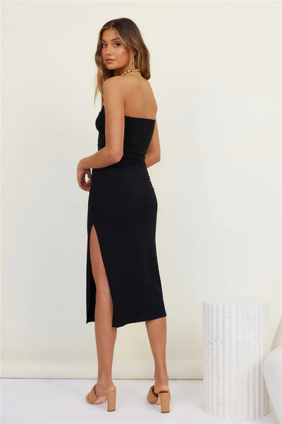 Black Knit Midi Bandeau Dress