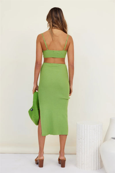 Lime Green Knit Midi Dress