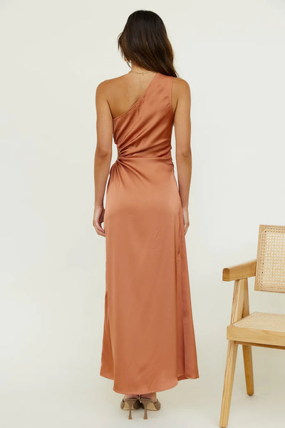 Brown One Shoulder Midi Dress