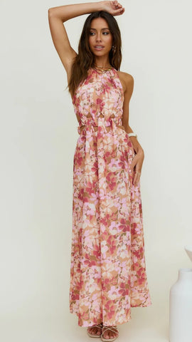 Brown Floral Midi Dress