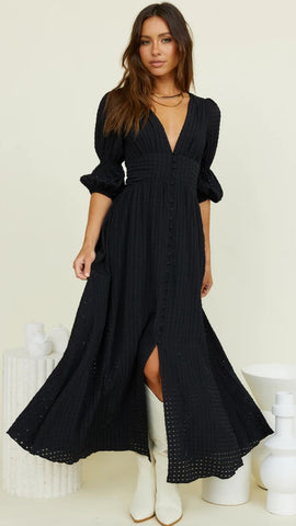 Black Plunging Midi Dress