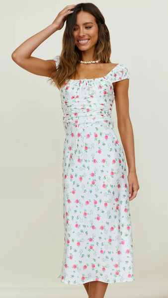 Pink Cherry Print Midi Dress