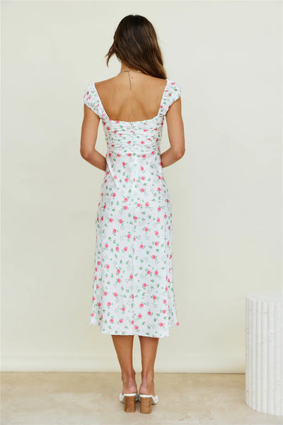 Pink Cherry Print Midi Dress