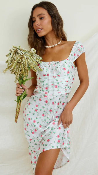 Pink Cherry Print Midi Dress