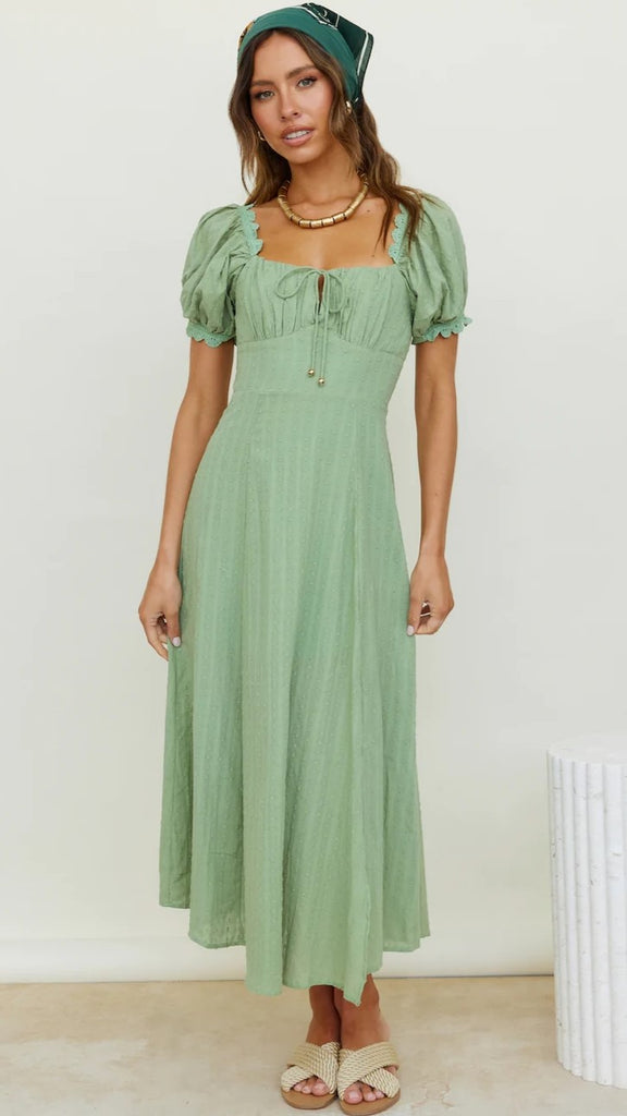 sage green midi dress with sleeves Sage Green Midi Dress – Gabi Swimwear