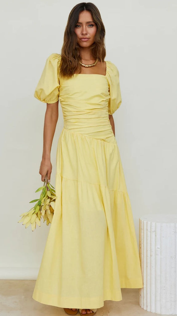 yellow pleated midi dress Barb Pleated Midi Dress in Yellow S / Yellow