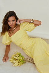 Yellow Pleated Midi Dress
