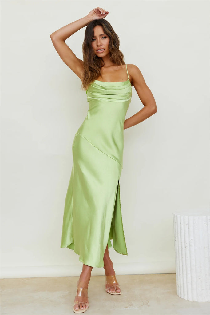 Lime Green Slip Satin Midi Dress Gabi Swimwear Lime Green Slip Satin Midi Dress Gabi Swimwear