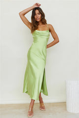 Lime Green Slip Satin Midi Dress