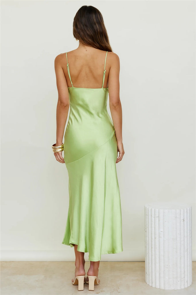 Lime Green Slip Satin Midi Dress Gabi Swimwear Lime Green Slip Satin Midi Dress Gabi Swimwear
