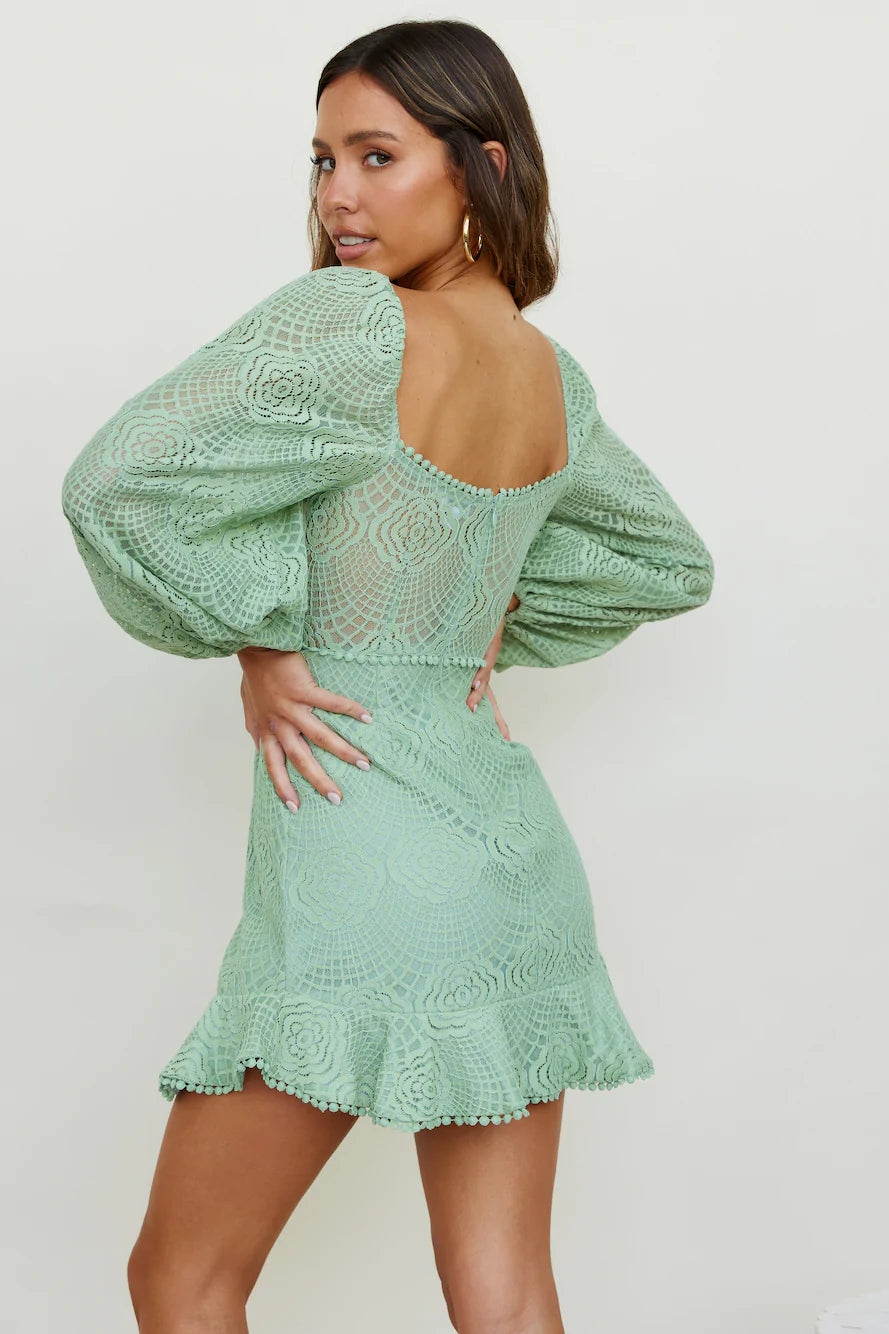 Sage Green Long Sleeves Mini Dress