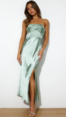 Sage Green Bandeau Satin Midi Dress