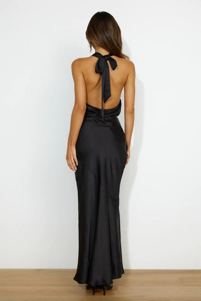Black Halter Maxi Party Dress