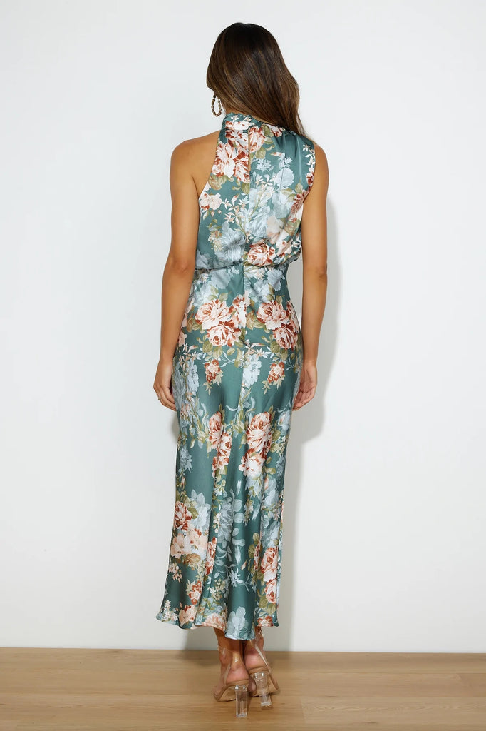 Green Floral Satin Midi Dress Gabi Swimwear Green Floral Satin Midi Dress Gabi Swimwear