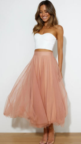 Coral Tulle Midi Skirts