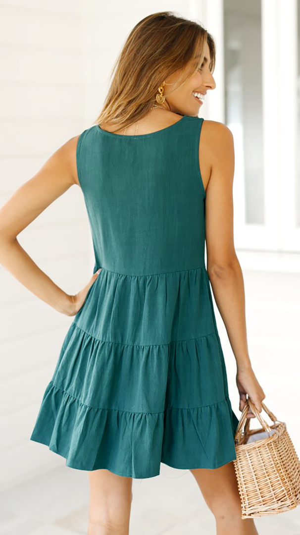 Turquoise Button Down Linen Dress