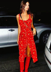 Red Floral Button Down Long Dress