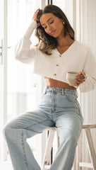 White Buttoned Long Sleeves Crop Top
