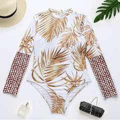 Tropical Leaves Long Sleeve Surf Swimsuit