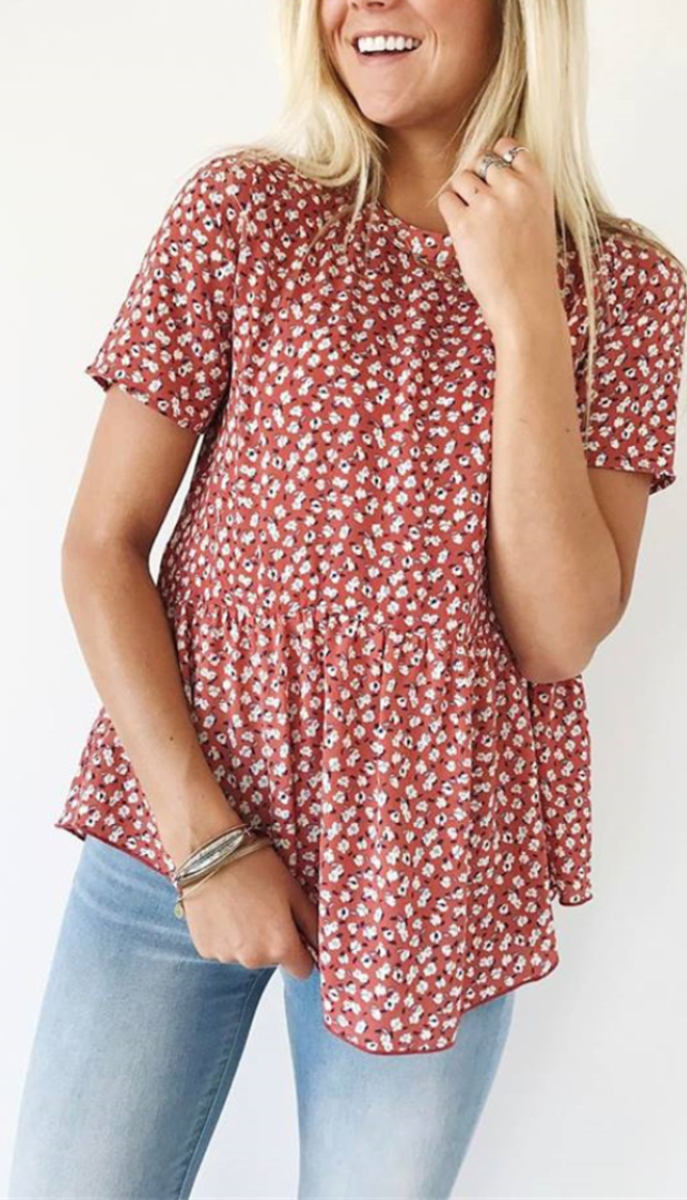 Red Floral Short Sleeve Tee