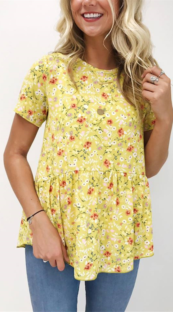 Yellow Floral Short Sleeve Tee