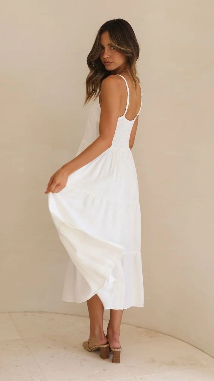 White Slip Tiered Midi Dress