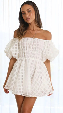 White Textured Off Shoulder Dress