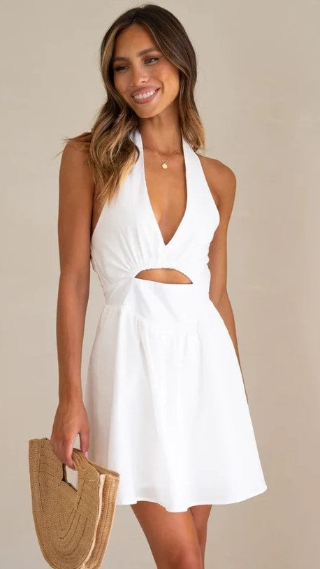 White Halter Mini Dress