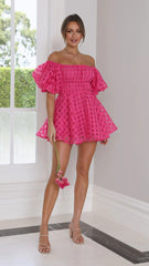 Hot Pink Textured Off Shoulder Dress