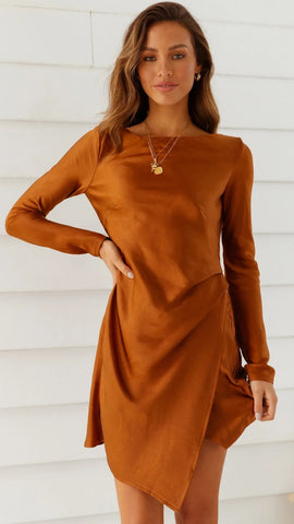 Chocolate Long Sleeves Mini Dress