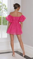 Hot Pink Textured Off Shoulder Dress
