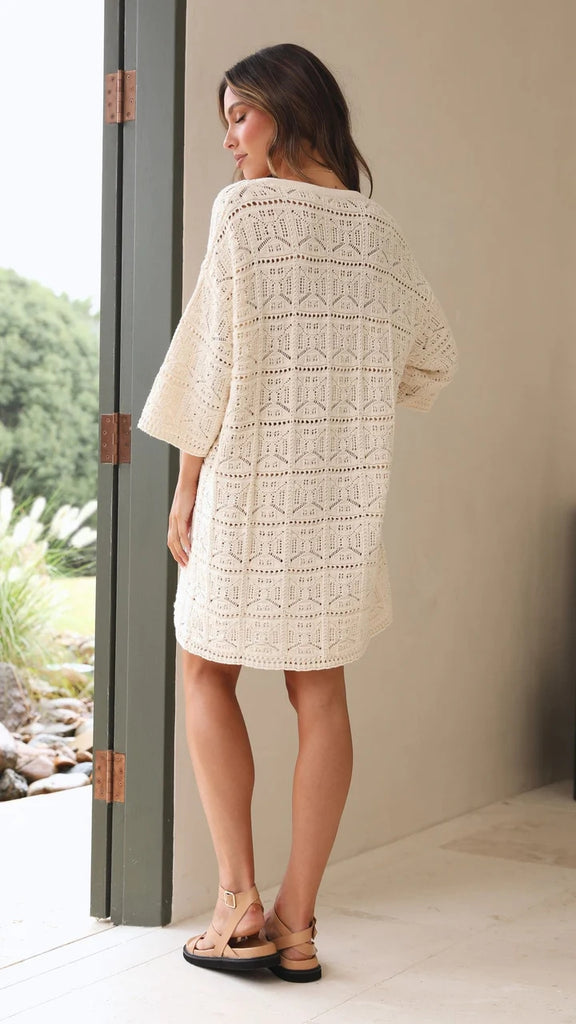 Cream Crochet Knit Mini Dress  Gabi Swimwear