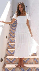 White Tiered Midi Dress