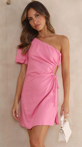 Pink One Shoulder Mini Dress