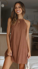 Brown Sleeveless Slip Mini Dress