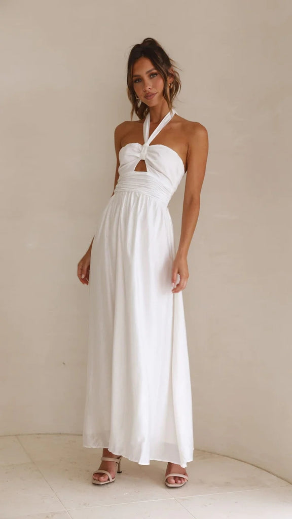 White Solid Halter Maxi Dress – Gabi Swimwear