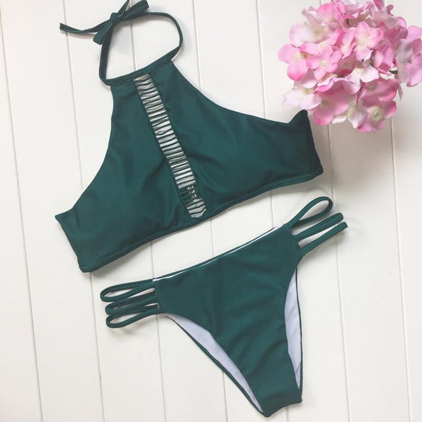 Olive High Neck Bikini Bathing Suits