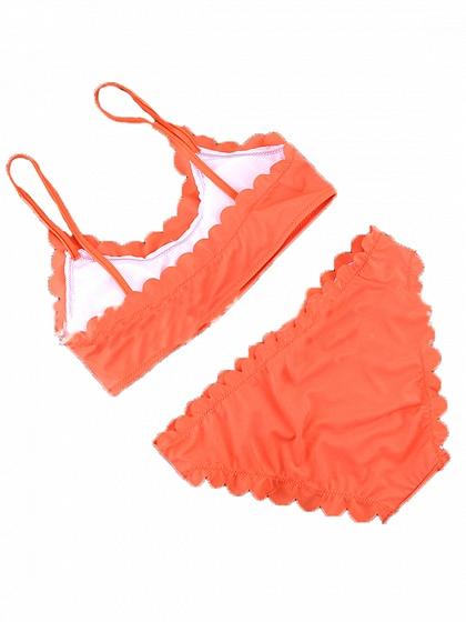Orange Scallop Edge Bikini Top And Bottom