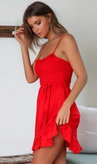 Red Smocked Mini Dress